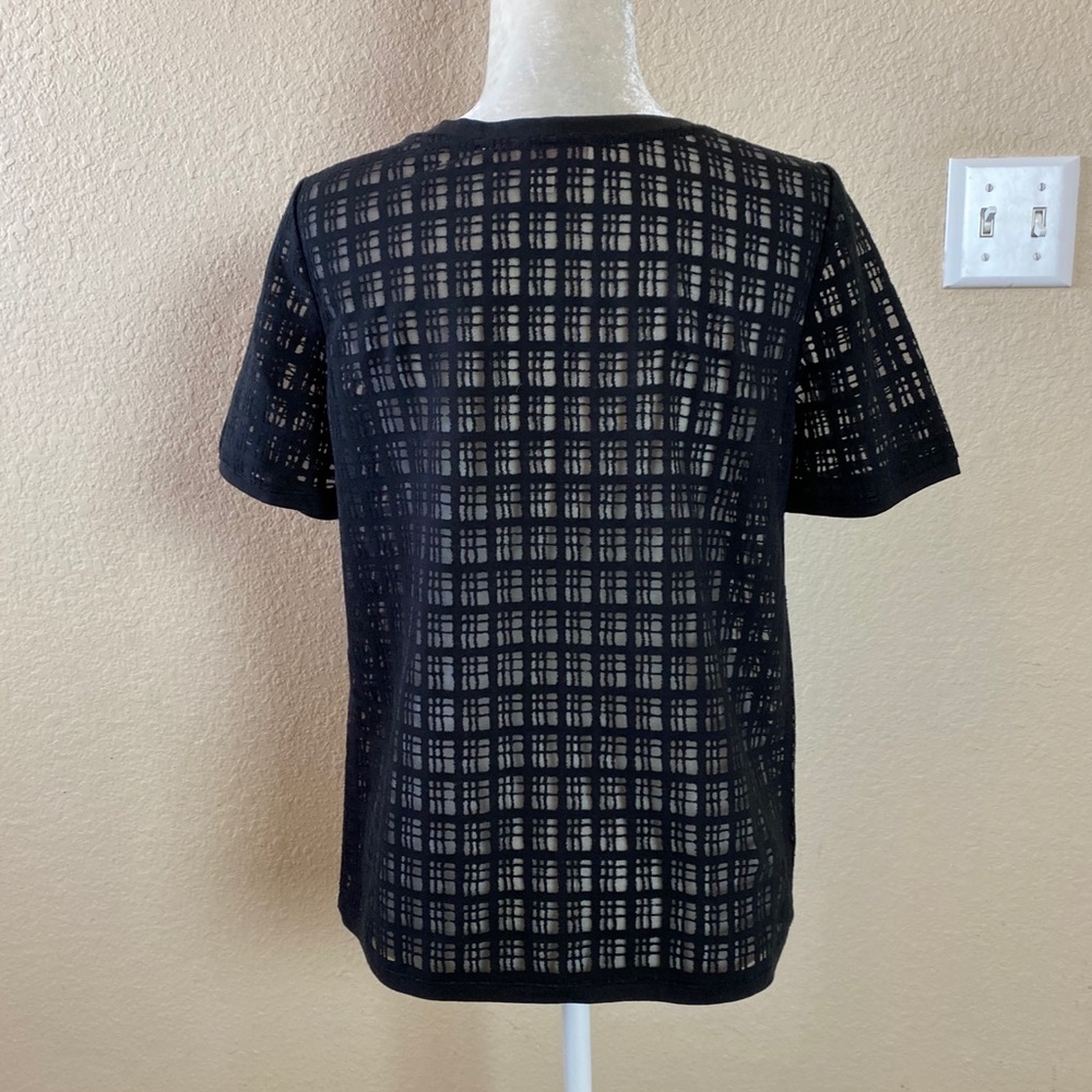 Ann Taylor Loft Black Sheer Grid Pattern T-Shirt Style Top Size Small - Picture 8 of 10